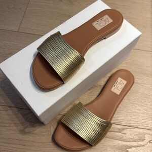 Agl Gold Leather Slide Sandals